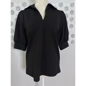 Jude Connally Black Katia‎ Ponte Top Women's Size XS V-Neck Puff Sleeve Detail